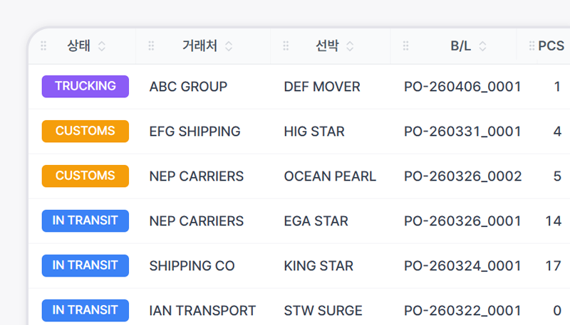 배송 관리 화면